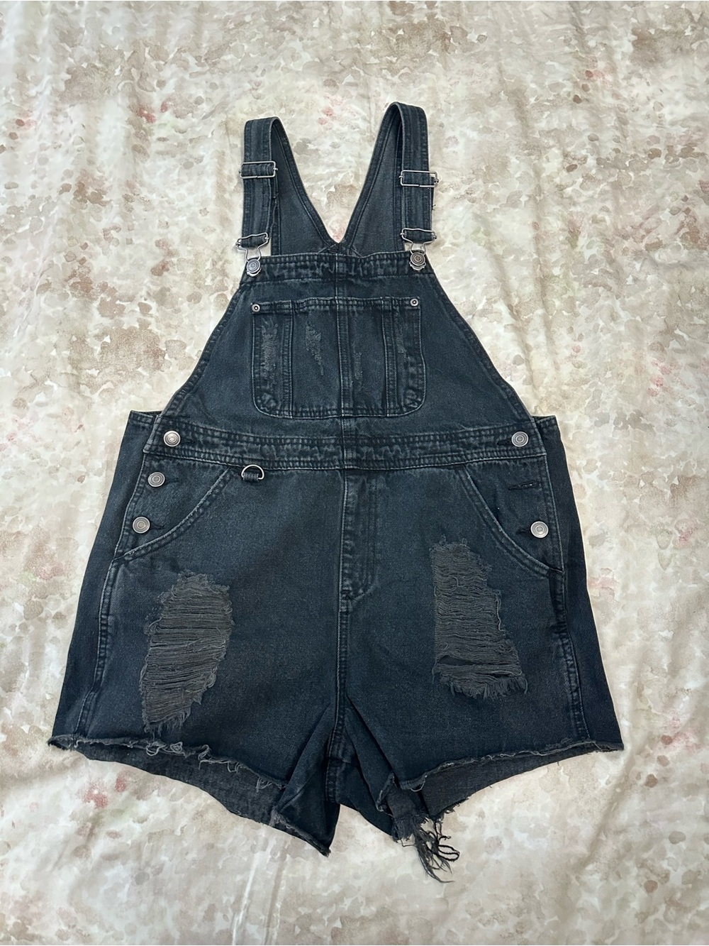ASOS Black Distressed Denim Short Overalls